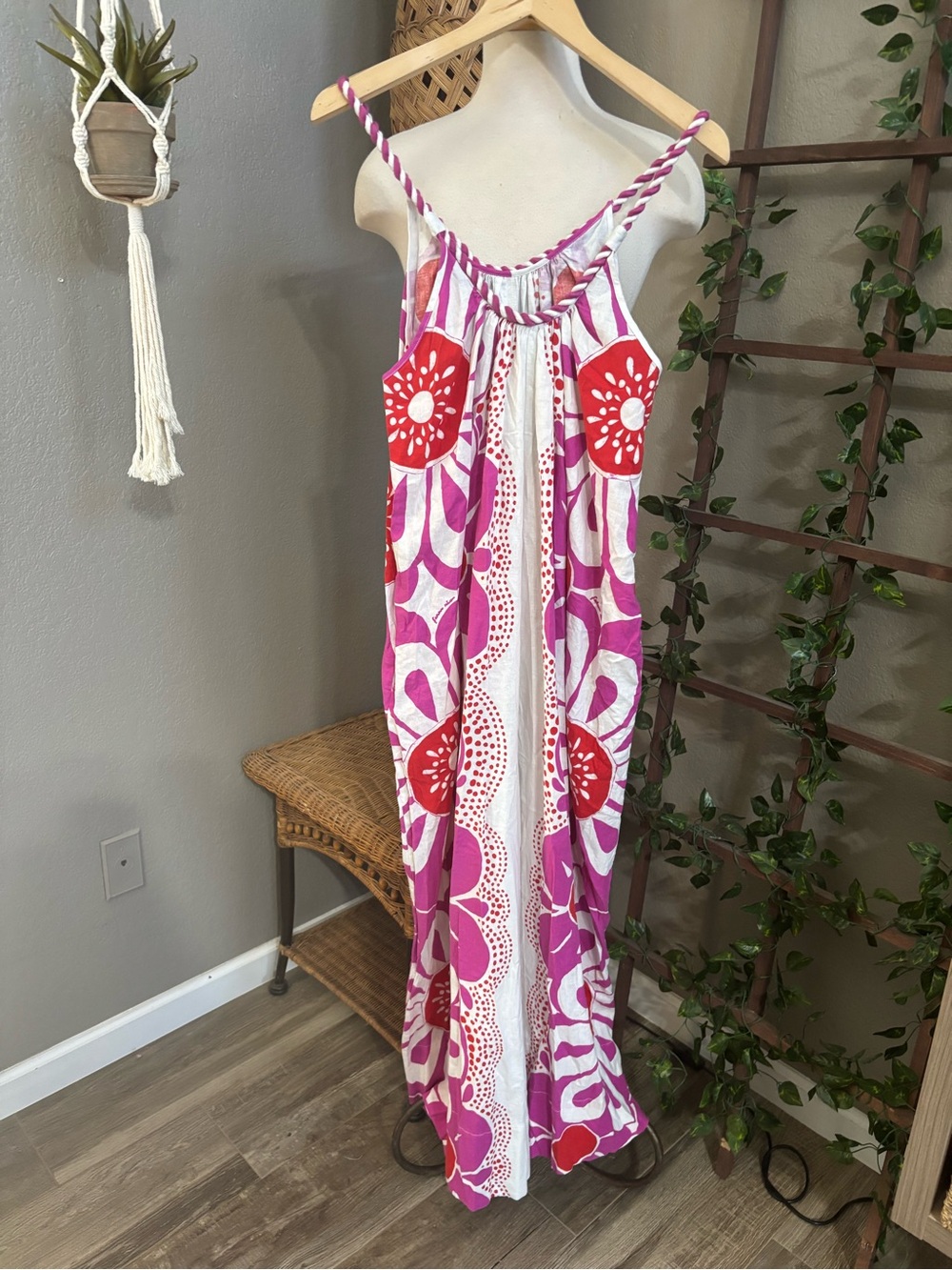 ▪️FARM Rio Maia Linen Jumpsuit Pink/Red Floral Print Size Medium - Picture 9 of 11